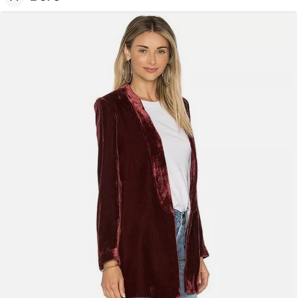 Revolve House of Harlow 1960 Chloe Boyfriend Burgundy Velvet Blazer Jacket - Picture 3 of 15
